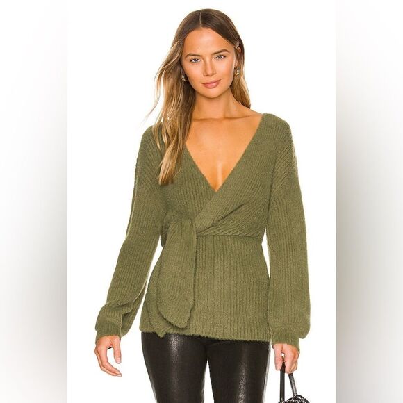 NWT House of Harlow x Revolve Khalida Alpaca Wool Green Sweater V Neck Size S - Picture 4 of 12